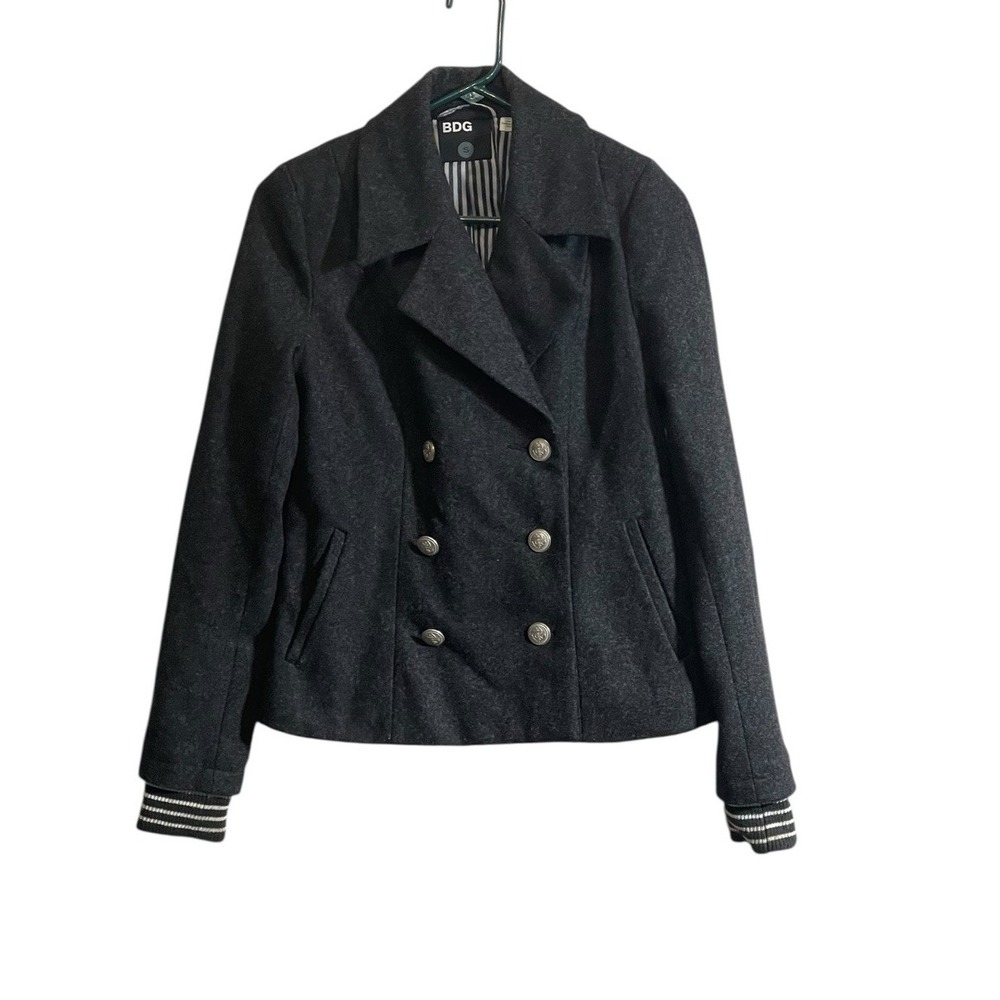 BDG Women Small Double Breasted Pea Coat Wool Blend Striped Cuff Preppy Modern